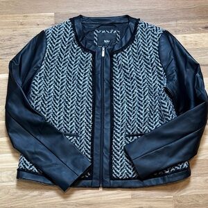 Mossimo Chic Black Tweed and Pleather Zip Up Bomber Jacket Women's L